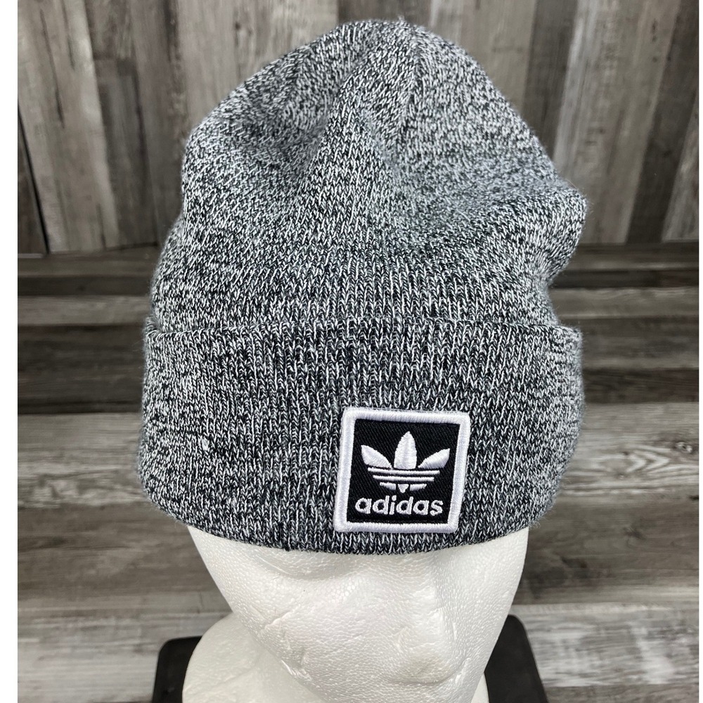 Adidas Originals Trefoil Cuffed Beanie Black White Marled Knit Hat RN 90288